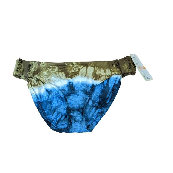 Lucky Brand Bikini Bottom Small Blue Green Tie Dye Ruffle Low Rise Swimsuit Pool - Picture 1 of 9